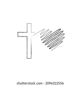 La Cruz del Señor fluye al corazón. Dibujo continuo de líneas. Ilustración vectorial cristiana aislada, fondo bíblico.
