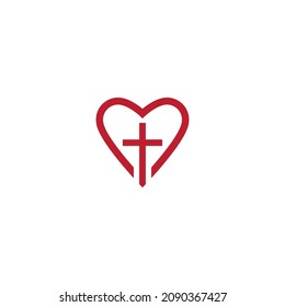 Cross and love logo vector illustration flat design