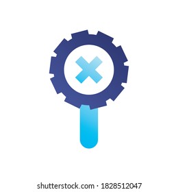 cross in lupe with gear gradient style icon design, search tool and magnifying glass theme Vector illustration