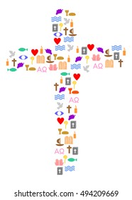 Cross made of different christian symbols.