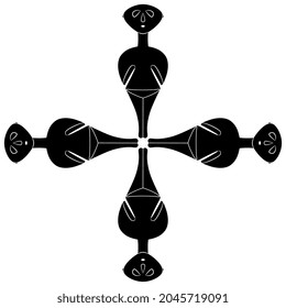 Cross made of four female figurines. Great Mother goddess from Anatolia in Turkey. Black and white silhouette.