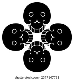 Cross made of four human skulls. Black and white silhouette. Halloween design.