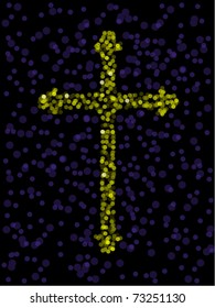 Cross made from hundreds of defocused lights