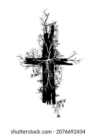 Cross made of tree branches. Vector illustration