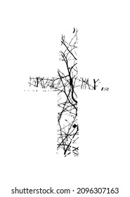 Cross made of tree branches. Vector illustration