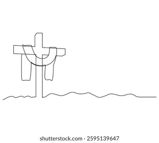 cross with mantle in continuous line style, vector illustration.