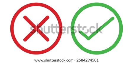 Cross mark and Check mark icon vector, red and green check and cross icons. Cross mark icon button, Check mark icon button. Right and cross sign concept. vector illustration. 