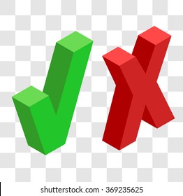 Cross Mark And Check Mark In The Isometric.Yes And No In The Isometric.