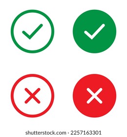 Cross mark and Check mark vector icon. Yes or no line symbol, approved or rejected icon for user interface.