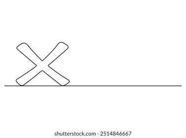 Cross mark continuous one line drawing vector illustration