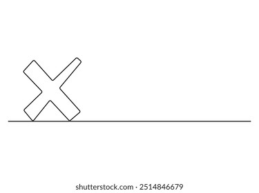 Cross mark continuous one line drawing vector illustration