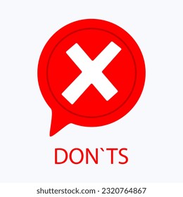 Cross Mark with Don'ts. Negative denial, restriction symbol, prohibition indication, disapproval emblem, forbidden activities, restricted actions. Vector line icon for Business