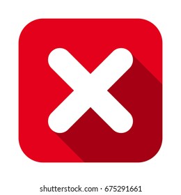 Cross mark flat square red icon, button with long shadow. Vector EPS10