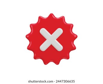 cross mark icon 3d render concept of rejection, false, delete and invalid icon vector illustration