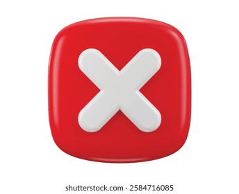 Cross Mark icon 3d render concept of check wrong, failed, false tick, reject, disagree on application vector illustration