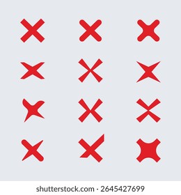 Cross mark icon. Cross box icon with wrong buttons and no checkmark icons in red cross. flat round buttons set.