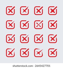 Cross mark icon. Cross box icon with wrong buttons and no checkmark icons in red cross. flat round buttons set.