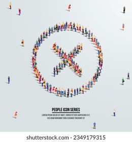 Cross mark icon or concept. large group of people form to create shape Cross mark. Vector illustration.