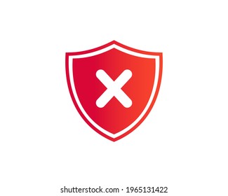 Icono de marca cruzada. Denegar, cerrar, 
 símbolo de marca incorrecto. Marca de verificación negativa logotipo icono plano con concepto de escudo
