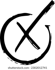 Icono de marca cruzada en estilo dibujado a mano.