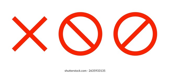 Cross mark icon. Stop mark icon set. Crossed and forbidden sign. Restrict entry ban prohibition and delete symbol. Vector illustration