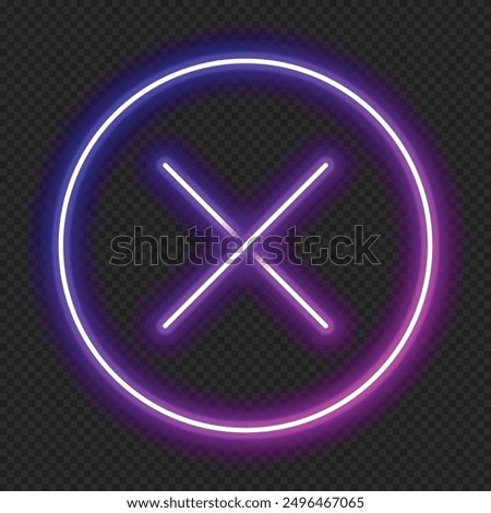 Cross mark in neon style. Purple cross mark. Retro sign with glowing neon. Vector illustration
