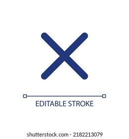 Cross mark pixel perfect RGB color ui icon. Delete action. Cancel button. Simple filled line element. GUI, UX design for mobile app. Vector isolated pictogram. Editable stroke. Arial font used