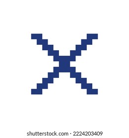Cross mark pixelated RGB color ui icon. Delete action. Cancel button. Close. Simplistic filled 8bit graphic element. Retro style design for arcade, video game art. Editable vector isolated image