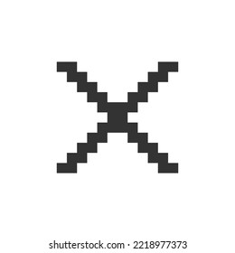 Icono de ui pixelado de marca cruzada. Acción de eliminación. Botón Cancelar. Cerrar la ventana. Multiplicación. Elemento gráfico editable de 8 bits. Esquema de imagen de interfaz de usuario vectorial aislada para web, aplicación móvil. Estilo retro