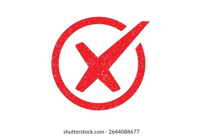 Kreuz-Marke rot Tinte Gummistempel Siegel Grunge Effekt staubigen körnigen Abzeichen Vektorzeichen Symbol abgelehnt nicht genehmigt negativ