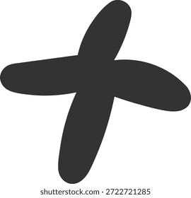 Marca de cruz com traçado de pincel arredondado, bordas ásperas e forma em negrito centralizada no plano de fundo. Símbolo de erro, cancelamento, escolha errada, rejeição e proibição. Ilustração de vetor de desenhos animados.