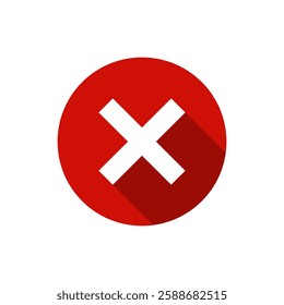 Cross mark sign icon with long shadow. X, exit symbol