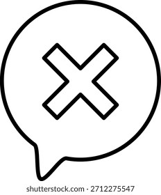 Marca de cruz em um ícone de balão de fala, ilustração vetorial, resposta errada ou feedback negativo