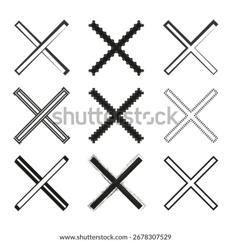 Cross mark symbol. Checkbox graphic element. Rejected sign Vector. Denial icon set. EPS 10.