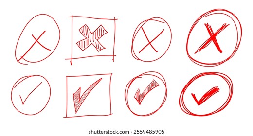 Cross mark symbol. doodle set of wrong sign or false mark. vector illustration