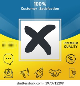 Cross mark vector glyph color icon. With yellow and blue background option.