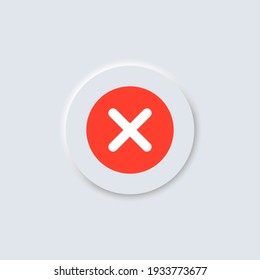 Cross mark vector icon in button in neumorphism design style