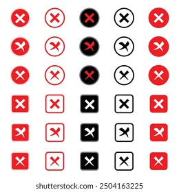 Cross mark wrong symbol vector illustration icon set in red color.