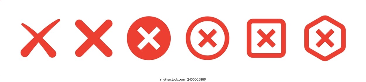 The cross marks icon set. It includes denied, no, wrong, reject, red, and more icons. Vector illustration sign.