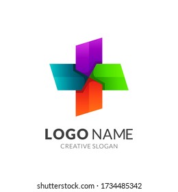 Cross Medic Colorful Logo Design or Propeller Multicolored Logo Vector