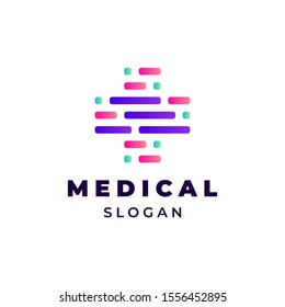 Cross medical with code dots illustration concept for logo template design.