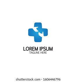 Cross Medical Logo With Hand Care. Medical Secure Logo Template Design Vector