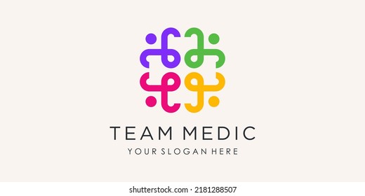 Cross Medical with People combination Logo Design Vector.