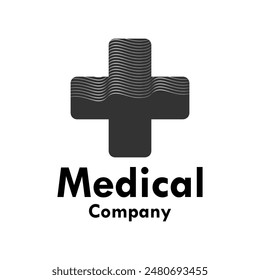 Cross medical with wave design logo template illustration