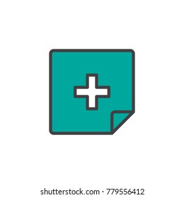 Cross medicine paper document filled outline icon, line vector sign, linear colorful pictogram isolated on white. Symbol, logo illustration. Pixel perfect vector graphics