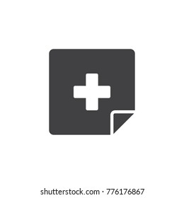 Cross medicine paper document icon vector, filled flat sign, solid pictogram isolated on white. Symbol, logo illustration