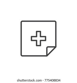 Cross medicine paper document line icon, outline vector sign, linear style pictogram isolated on white. Symbol, logo illustration. Editable stroke