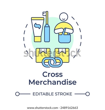 Cross merchandise multi color concept icon. Complementary product. Additional purchase. Boost sales. Round shape line illustration. Abstract idea. Graphic design. Easy to use in blog post