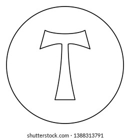 Cross monogram T Symbol Saint Anthony Apostle sign Religious cross icon in circle round outline black