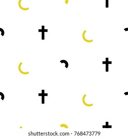 Cross and moon black and white simple scandinavian seamless vector pattern. Modern abstract style.